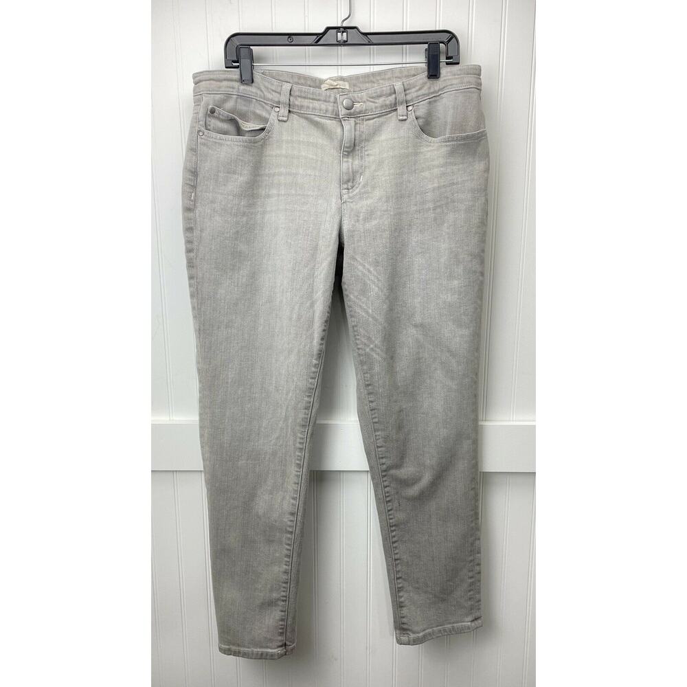 Eileen Fisher Jeans Tapered Ankle 12 Midrise Light Gray Denim Organic Cotton
